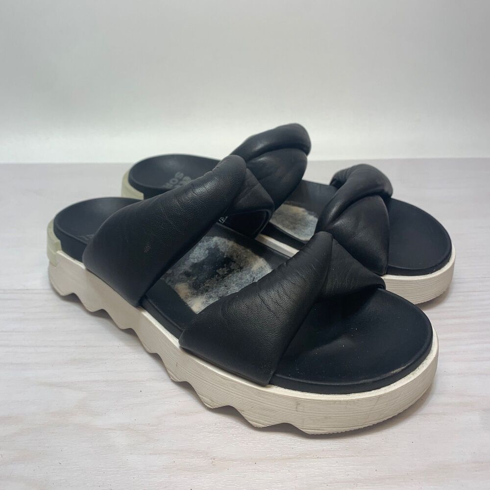 Sorel Viibe Twist Slide  Casual‎ Sandals, Black/Sea Salt Women's Size 7.5